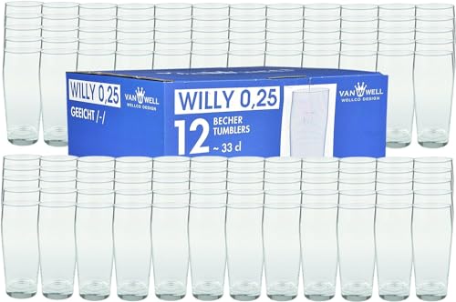 Van Well Willibecher 0,25l 120 Stk - Premium Biergläser 0,25 Liter - Robustes Bierglas, Spülmaschinengeeignet, Geeicht - Pint Gläser in Gastronomiequalität - Trinkglas 250ml für Gastronmie und Zuhause von Van Well
