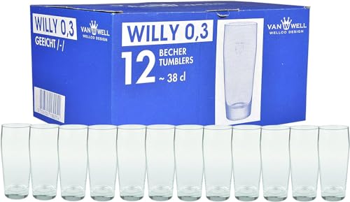 Van Well Willibecher 0,2l 12er Set - Premium Biergläser 0,2 Liter - Robustes Bierglas, Spülmaschinengeeignet, Geeicht - Pint Gläser in Gastronomiequalität - Trinkglas 200 ml für Gastronmie und Zuhause von Van Well