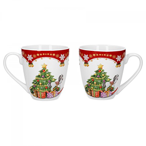 Van Well 2er Set Kaffeebecher Weihnachtszauber, 530 ml Porzellan Glühweinbecher, große Kaffeetasse, XL-Becher, Weihnachtsmotiv von Van Well