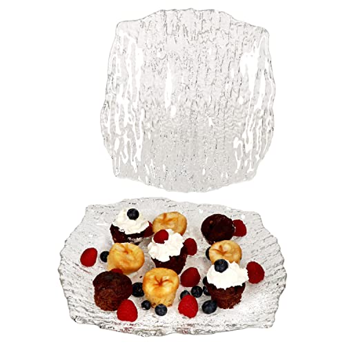 Van Well 2er Set St Tropez Servierplatte aus Glas I quadratisch I (LxB) 28x28cm I mit Struktur und Relief I Buffet-Platte für Kuchen, Sushi, Fingerfood, Fisch & Fleisch I Käse & Wurst-Teller, Tablett von Van Well