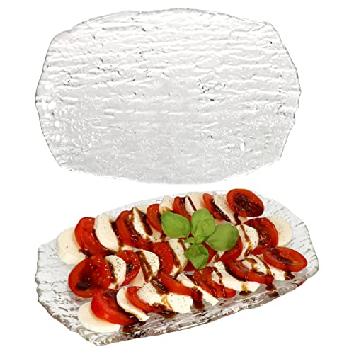 Van Well 2er Set St Tropez Servierplatte aus Glas I rechteckig I (LxB) 25,5x17cm I mit Struktur und Relief I Buffet-Platte für Sushi, Kuchen & Cupcake, Fisch & Fleisch I Käse & Wurst-Teller, Tablett von Van Well