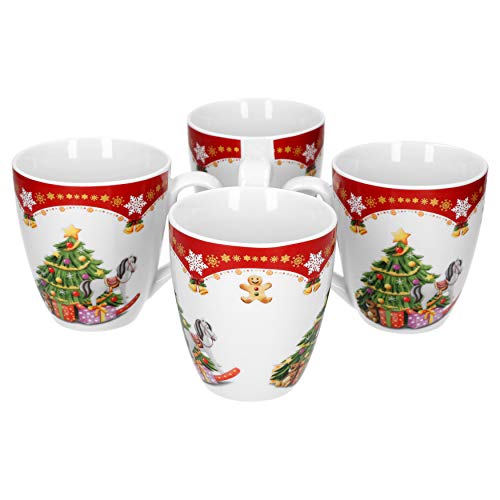 Van Well 4er Set Kaffeebecher 0,53 l Weihnachtszauber I Porzellan Glühwein Tassen I Punschtassen mit Henkel I Feuerzangenbowle-Becher Weihnachtsmotiv I XXL-Jumbotasse X-Mas-Decor I Christmas Mug Set von Van Well