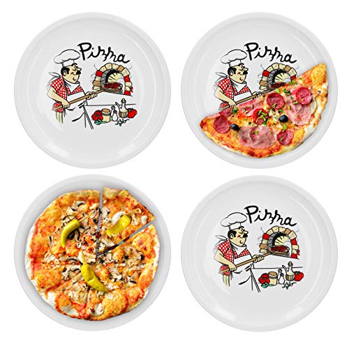 Van Well 4-er Set italienische Pizzateller groß ø 30,5cm Küchenchef – Porzellan XL Teller für Pizza & Pasta– Mikrowellen geeignet, spülmaschinenfest, stapelbar – Gastronomie- und zu Hause Geschirr von Van Well