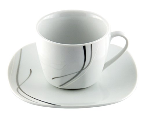 Van Well 4x 2-tlg. Kaffeetassen-Set Silver Night, kleine Tasse 180 ml + Untertasse, Hotelporzellan, Kaffeegeschirr, abstraktes Dekor, Gastro-Geschirr von Van Well