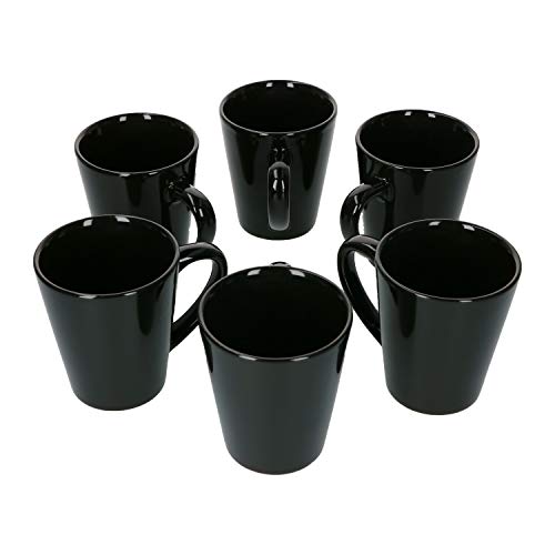 Van Well 6 x Coffee Cups in Black, Conical, Modern Style, Diameter 9 cm, 330 ml, Tea Pot, Plain Coffee Mug von Van Well