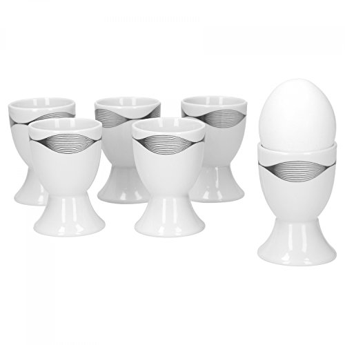 Van Well 6er Set Eierbecher Matrix 4,8cm Porzellan weiß mit Dekor von Van Well