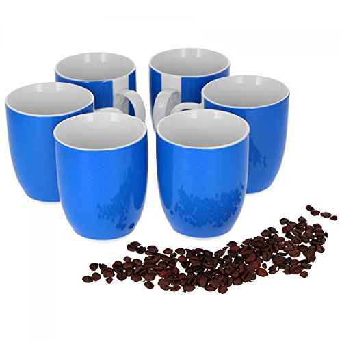 van Well Vario 6er Kaffeetassen-Set - Porzellan-Tasse groß - in fröhlichen Farben - pflegeleichtes Tassen-Set - für Spülmaschine & Mikrowelle geeignet - 300 ml Kaffeebecher Blau von Van Well