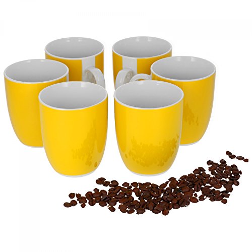 van Well Vario 6er Kaffeetassen-Set - Porzellan-Tasse groß - in fröhlichen Farben - pflegeleichtes Tassen-Set - für Spülmaschine & Mikrowelle geeignet - 300 ml Kaffeebecher Gelb von Van Well