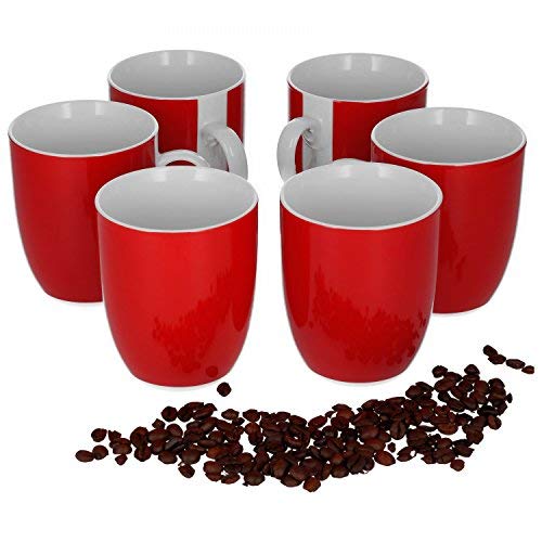 van Well Vario 6er Kaffeetassen-Set - Porzellan-Tasse groß - in fröhlichen Farben - pflegeleichtes Tassen-Set - für Spülmaschine & Mikrowelle geeignet - 300 ml Kaffeebecher Rot von Van Well