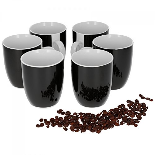 van Well Vario 6er Kaffeetassen-Set - Porzellan-Tasse groß - in fröhlichen Farben - pflegeleichtes Tassen-Set - für Spülmaschine & Mikrowelle geeignet - 300 ml Kaffeebecher Schwarz von Van Well