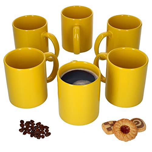 Van Well 6er-Set-Kaffeetassen Zylindrisch I Porzellan-Tasse groß - in diversen Farben I pflegeleichtes Tassen-Set - für Spülmaschine & Mikrowelle geeignet I 375 ml Kaffeebecher Gelb 6 Stück von Van Well