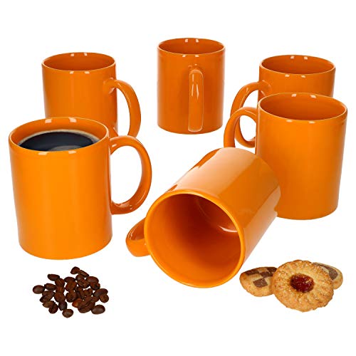 Van Well 6er-Set-Kaffeetassen Zylindrisch I Porzellan-Tasse groß - in diversen Farben I pflegeleichtes Tassen-Set - für Spülmaschine & Mikrowelle geeignet I 375 ml Kaffeebecher Orange 6 Stück von Van Well