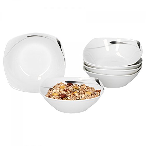 Van Well 6er Set Müsli- Salatschale Lima 14,2cm Porzellan weiß mit Dekor von Van Well