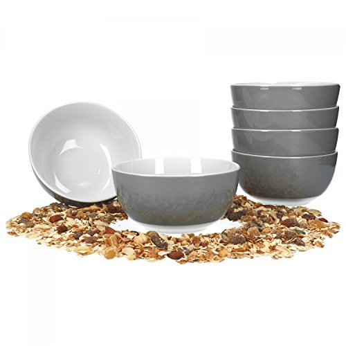 van Well Vario Müslischalen-Set 6-teilig - Schalen-Service für 6 Personen - tiefe Suppen-Schüssel 14cm - Porzellan-Set innen weiß & außen Grau - Salat-Schüssel mikrowellengeeignet von Van Well