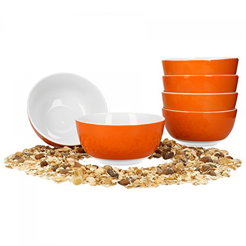 van Well Vario Müslischalen-Set 6-teilig - Schalen-Service für 6 Personen - tiefe Suppen-Schüssel 14cm - Porzellan-Set innen weiß & außen Orange - Salat-Schüssel mikrowellengeeignet von Van Well