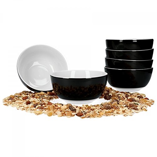 van Well Vario Müslischalen-Set 6-teilig - Schalen-Service für 6 Personen - tiefe Suppen-Schüssel 14cm - Porzellan-Set innen weiß & außen Schwarz - Salat-Schüssel mikrowellengeeignet von Van Well