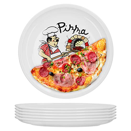 Van Well 6-er Set italienische Pizzateller groß ø 30,5cm Küchenchef – Porzellan XL Teller für Pizza & Pasta– Mikrowellen geeignet, spülmaschinenfest, stapelbar – Gastronomie- und zu Hause Geschirr von Van Well