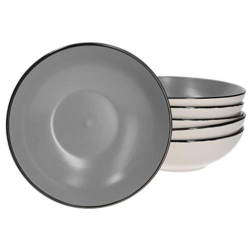 Van Well 6er Set Keramik Schüssel - 600 ml Grau | Müsli Obst Salat | Spülmaschinenfest | Stilvolles und haltbares Geschirr für 6 Personen von Van Well