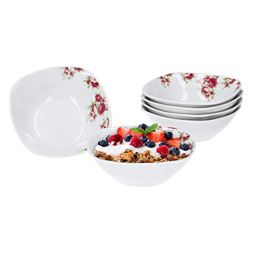 Van Well Rosentraum 6er Müslischüssel Set I Porzellan Schüsseln für Vorspeisen Suppe & Salat I Edle Dessertschalen mit Rosenblüten-Dekor I Frühstücksschale 350ml I Snackschalen Set von Van Well