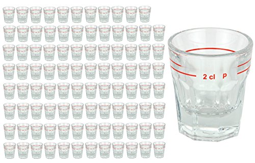 Van Well 96er Set Spirituosen-Glas Lahnstein mit Eichstrich | 2 cl | Schnaps-Gläschen | Stamper | Shot Glas | hochwertiges Partyglas | glänzend | Gastro von Van Well