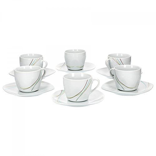 Van Well Aliha 6er Set Kaffeetasse + Untertasse, Kaffee-Set, Liniendekor, edles Marken-Porzellan von Van Well