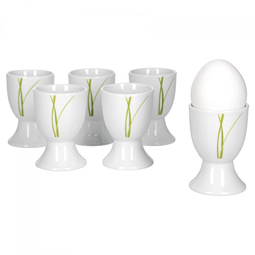 Van Well Bali 6er Set Eierbecher, rund Ø 4,8 cm, H 7,0 cm, Liniendekor, edles Marken-Porzellan von Van Well