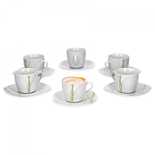 Van Well Bali 6er Set Espressotasse + Untertasse, Espresso-Set, Liniendekor, edles Marken-Porzellan von Van Well