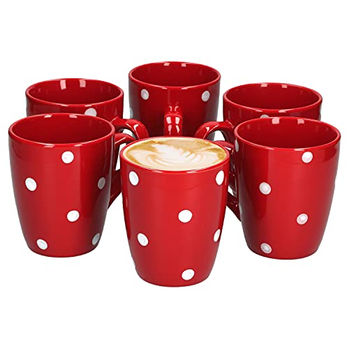 Van Well Emily 6er Set Kaffeebecher rot-weiß gepunktet, 390 ml, Steingut, Tasse, Jumbotasse von Van Well