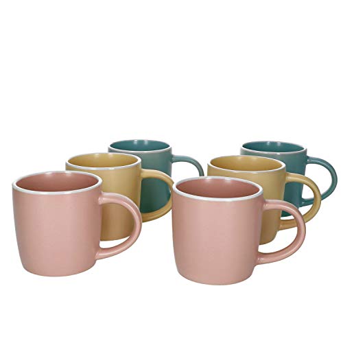 Van Well Lina 6X Kaffeebecher I 6 Personen I Kaffee, Frühstück & Tafel I Kaffee-Pott Tasse Kakao I Steingut Mint Gelb Rosa von Van Well