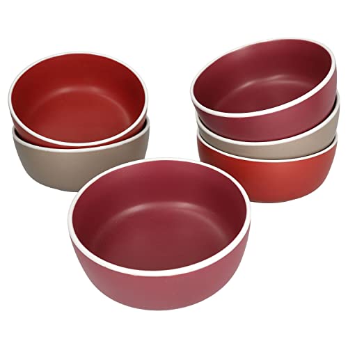 Van Well Liz 6er Set Bowl-Schale I 550 ml I 6 Personen I 6X Steingut-Schalen in Sand, Terracotta & Dunkelrot mit weißem Rand I Schüssel für Salat, Müsli, Dessert, Obst, Fingerfood, Snacks & Co. von Van Well