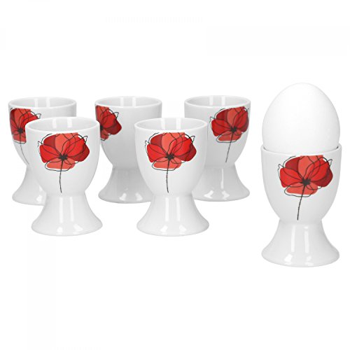 Van Well 6er Set Eierbecher Monika | rund Ø 48 mm | H 70 mm | Eierständer hoch | Egg Cup | Mohn-Blume rot | edles Porzellan-Geschirr | Gastronomie von Van Well