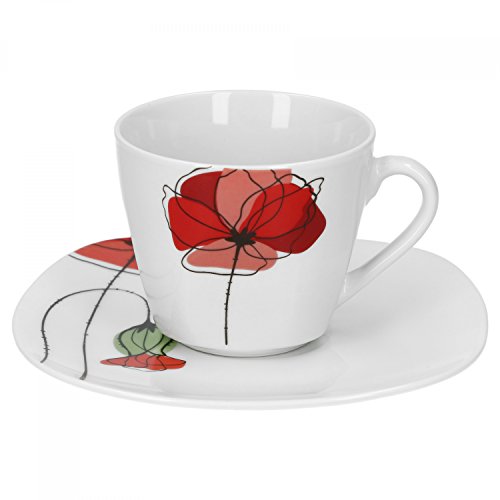 Van Well Monika Kaffeetasse + Untertasse im 2-TLG.-Set, Blumendekor, edles Marken-Porzellan von Van Well