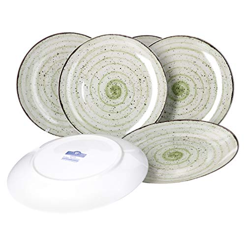 Van Well Riva 6er Speise-Teller-Set I robuste Porzellan-Teller mit Muster - moderner Landhaus-Stil I geeignet für Mikrowelle & Spülmaschine - große Teller Ø 27 cm I ESS-Teller flach 6 Stück von Van Well