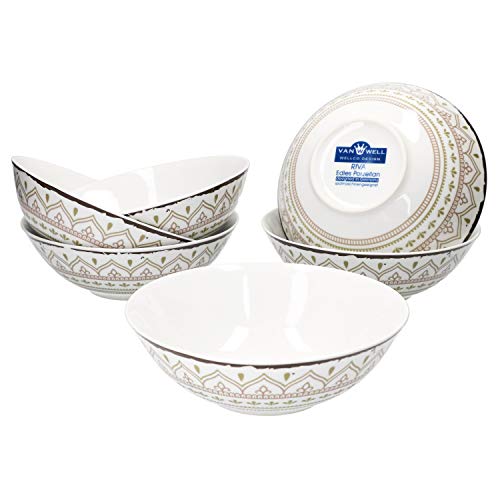 Van Well Riva 6er Müslischalen-Set I robuste Porzellan-Schüsseln - moderner Landhaus-Stil I geeignet für Mikrowelle & Spülmaschine - Suppen-Schüssel & Salat Bowl I Müslischale bunt 6 Stück von Van Well