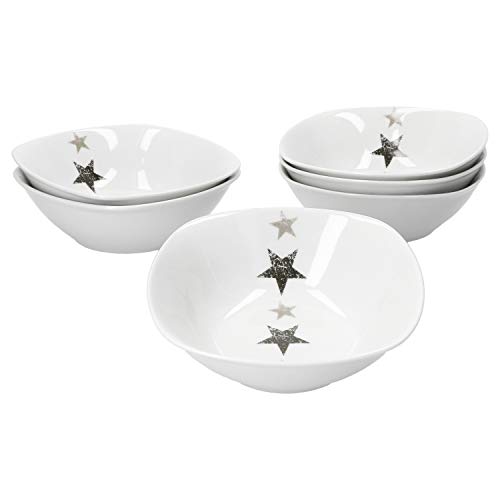 Van Well Stars Müslischale Weihnachten I 250 ml I 6-tlg. Set I Sternen Muster I Winterliche Gebäckschale in Weiß für Plätzchen, Nüsse, Pralinen I Christmas I Schüssel von Van Well