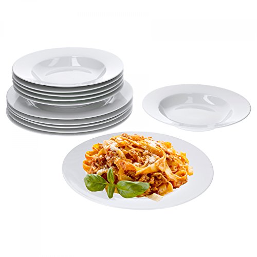 Van Well Trend 12-Piece Dinner Service White for 6 People Dinner Plates and Soup Plates von Van Well