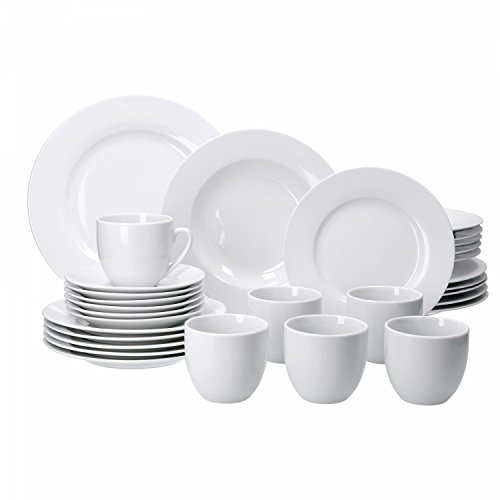 Van Well Trend 30-Piece Crockery Set for 6 People White Dinner Service and Coffee Service von Van Well