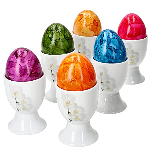 Van Well Vanda 6er Set Eierbecher I 6 Personen I weiße Orchideen I weiße Porzellan-Eierhalter, Eierständer, Egg Cup I Oster-Eier, Oster-Frühstück I Becher fürs Frühstücksei I Easter Egg von Van Well