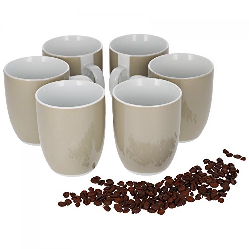 van Well Vario 6er Kaffeetassen-Set - Porzellan-Tasse groß - in fröhlichen Farben - pflegeleichtes Tassen-Set - für Spülmaschine & Mikrowelle geeignet - 300 ml Kaffeebecher Beige von Van Well