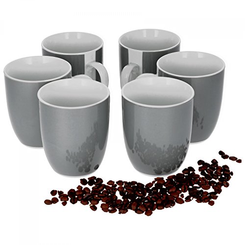 Van Well Vario 6er Kaffeetassen-Set - Große graue Porzellan Tassen, spülmaschinen- und mikrowellengeeignet, farbenfroh, robust für Kaffee & Tee, 300 ml von Van Well