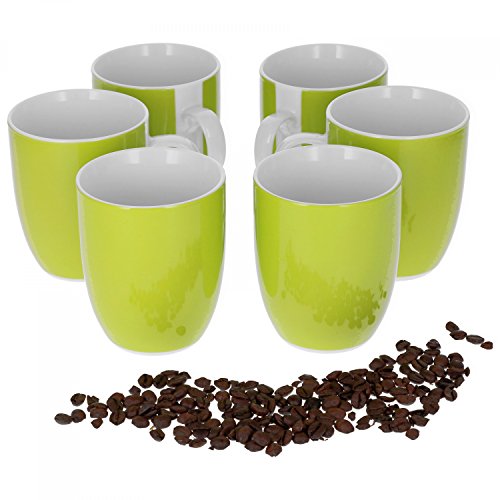 van Well Vario 6er Kaffeetassen-Set - Porzellan-Tasse groß - in fröhlichen Farben - pflegeleichtes Tassen-Set - für Spülmaschine & Mikrowelle geeignet - 300 ml Kaffeebecher Grün von Van Well