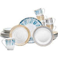 van Well Kombiservice "Geschirr-Set Ravenna, 24-teilig, rund", (Set, 24 tlg.), mit Dekor in grau/sand/blau, spülmaschinen- und mikrowellengeeignet von Van Well