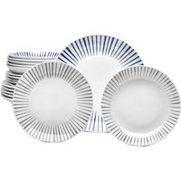 van Well Tafelservice "Geschirr-Set Paros, 18-teilig, rund", (Set, 18 tlg.), weiß mit Streifen in blau/grau, spülmaschinen- und mikrowellengeeignet von Van Well