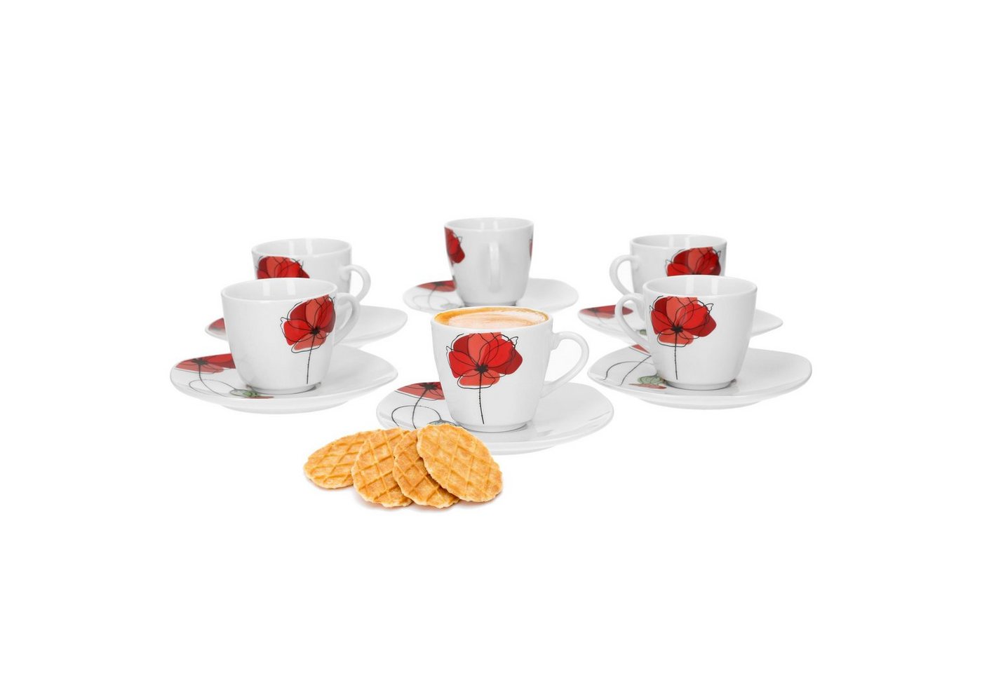 van Well Tasse 6er Set Espressotasse mit Espressountertasse Monika, Porzellan van Well Tasse 6er Set Espressotasse mit Espressountertasse Monika, Porzellan von van Well