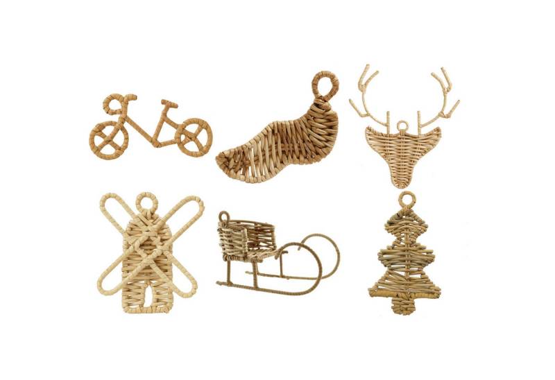Van der Leeden Christbaumschmuck Weihnachtsschmuck Weihnachtsdeko Weihnachtsbaumschmuck 6 Motive (6-tlg), 6-tlg, Einzelstücke, Rattan, Inkl. Juteschnurr, Braun / Natur von Van der Leeden