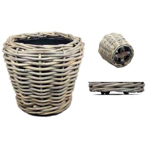 Van der Leeden DRYPOT® Rattan Pflanzkübel Grau auf Rollen Ø 68 cm - Sylter Körbe von Van der Leeden
