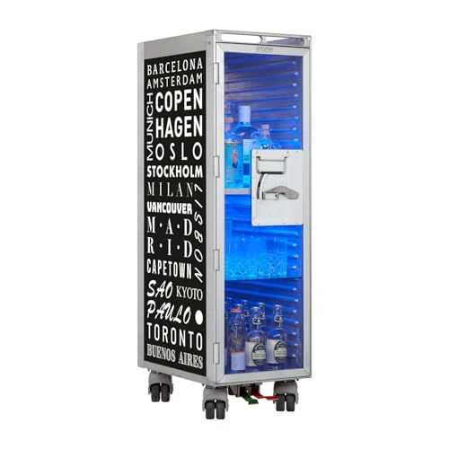 Bartrolley Cosmopolitan Schwarz inkl. LED Fachboden, Barbrett & Fachboden aus Glas, Gebrauchter Trolley aus der Luftfahrt - hochwertig restauriert, Flugzeugtrolley Bar, Airline Trolley, Hausbar von VanDeBord