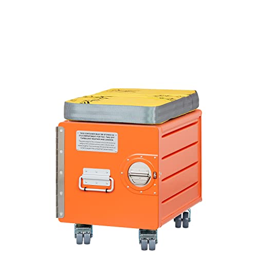 VanDeBord Bord Box M Hocker Orange, Kleiner Hocker mit Stauraum, original Flugzeugmöbel aus der Luftfahrt von VanDeBord