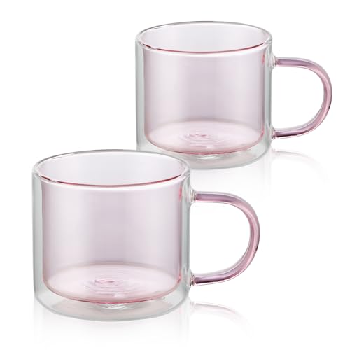 VanEnjoy Doppelwandige Glas-Kaffeetassen, rosa Espressotassen, 2er-Set, ästhetische, farbige Borosilikatglas-Tasse, niedlich von VanEnjoy