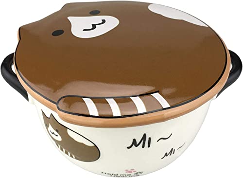 VanEnjoy Große Kapazität 680 ml 3D Süße Cartoon Mikrowelle Keramik Suppe Katze Schüssel Instant Nudel Müslischale für Salat Obst Gemüse mit Kitty Deckel und Griffen (Kaffee) von VanEnjoy